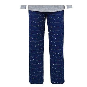 Family Pajamas Matching Girl's Holiday Lights Pajama Pant, Navy, Size 14-16